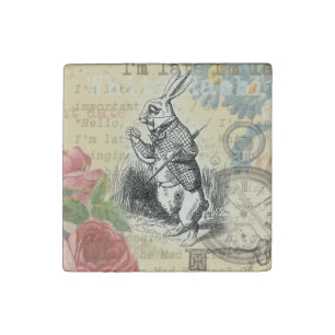 White Rabbit Alice Adventures Wonderland Art Stone Magnet