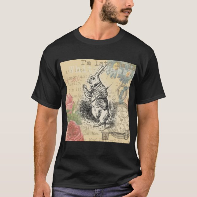 White Rabbit Alice Adventures Wonderland Art T-Shirt (Front)