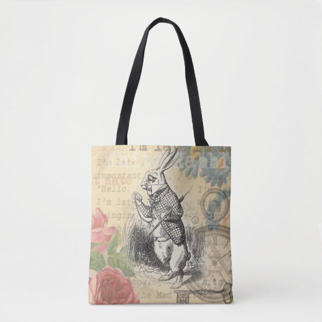 White Rabbit Alice Adventures Wonderland Art Tote Bag (Front)