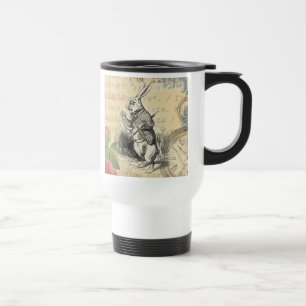 White Rabbit Alice Adventures Wonderland Art Travel Mug