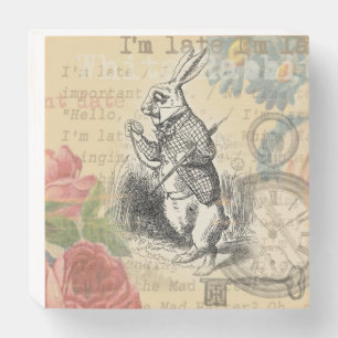 White Rabbit Alice Adventures Wonderland Art Wooden Box Sign