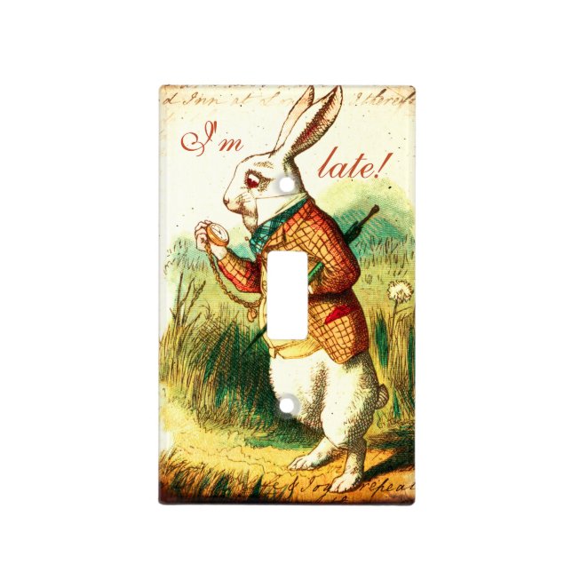 White Rabbit Alice Children’s Book Light Switch Cover (Front)
