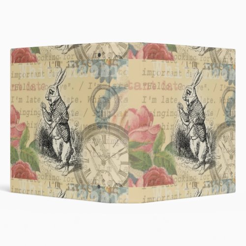 White Rabbit Alice in Wonderland Art 3 Ring Binder