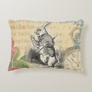 White Rabbit Alice in Wonderland Art Accent Pillow