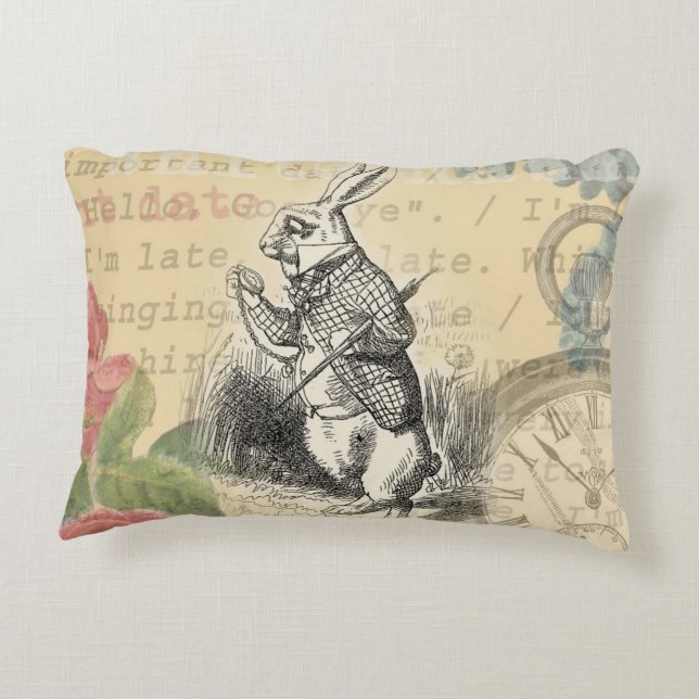 White Rabbit Alice in Wonderland Art Accent Pillow (Back)