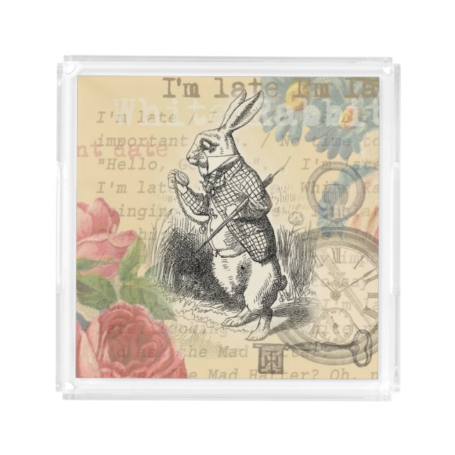 White Rabbit Alice in Wonderland Art Acrylic Tray (Front)