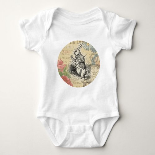 White Rabbit Alice in Wonderland Art Baby Bodysuit