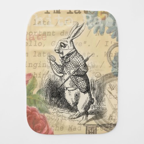White Rabbit Alice in Wonderland Art Baby Burp Cloth