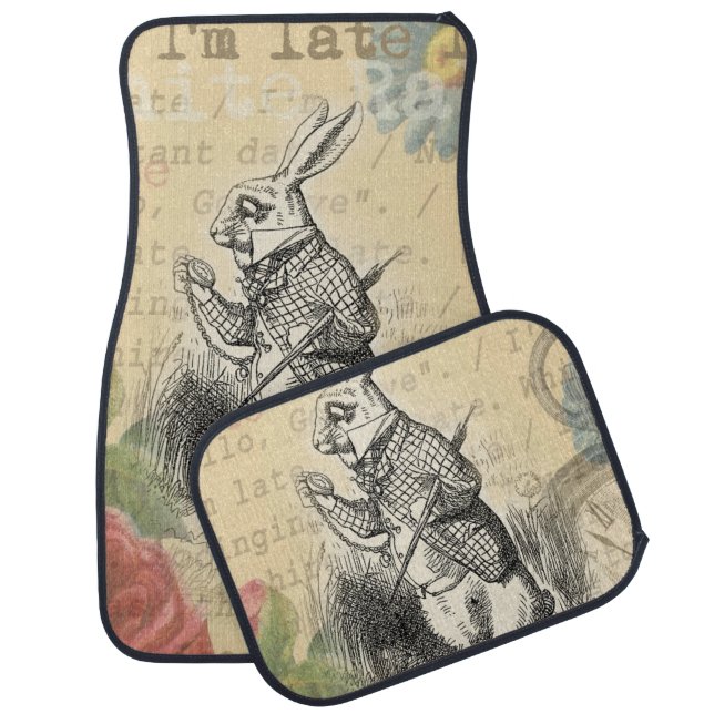 White Rabbit Alice in Wonderland Art Car Floor Mat (Set)