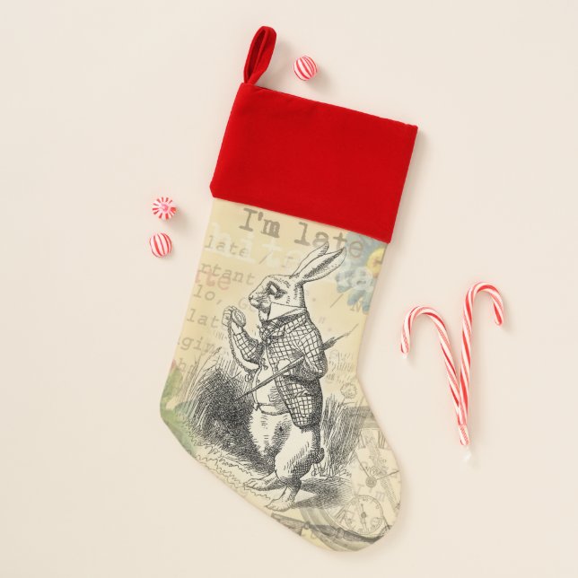 White Rabbit Alice in Wonderland Art Christmas Stocking (Front)
