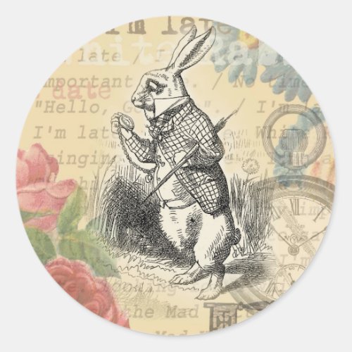 White Rabbit Alice in Wonderland Art Classic Round Sticker