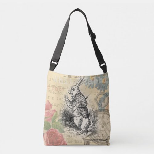 White Rabbit Alice in Wonderland Art Crossbody Bag