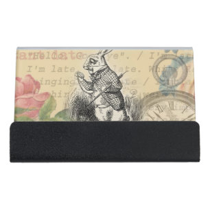 White Rabbit Alice in Wonderland Art Desk Business Card Holder
