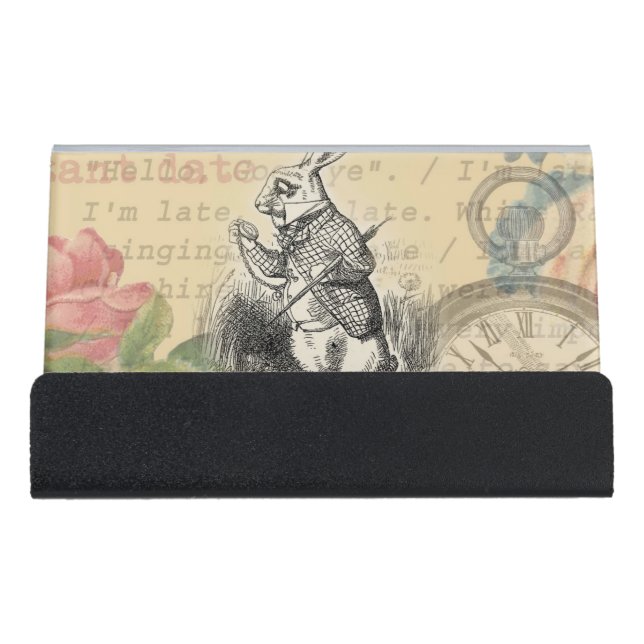 White Rabbit Alice in Wonderland Art Desk Business Card Holder (Front)