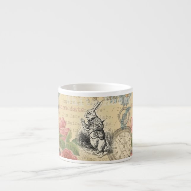 White Rabbit Alice in Wonderland Art Espresso Cup (Front)