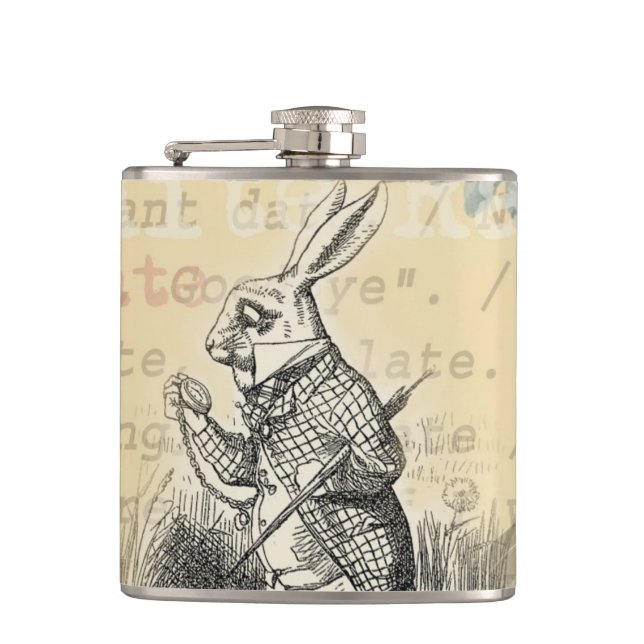 White Rabbit Alice in Wonderland Art Flask (Front)