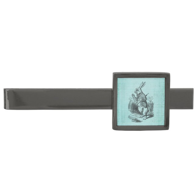 White Rabbit Alice in Wonderland Art Gunmetal Finish Tie Bar (Front)