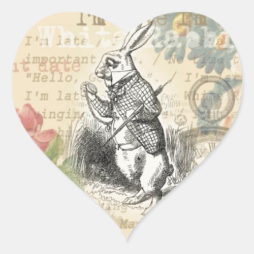 White Rabbit Alice in Wonderland Art Heart Sticker