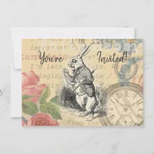 White Rabbit Alice in Wonderland Art Invitation