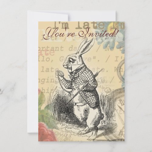 White Rabbit Alice in Wonderland Art Invitation