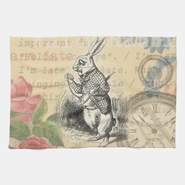 White Rabbit Alice in Wonderland Art Kitchen Towel (Horizontal)