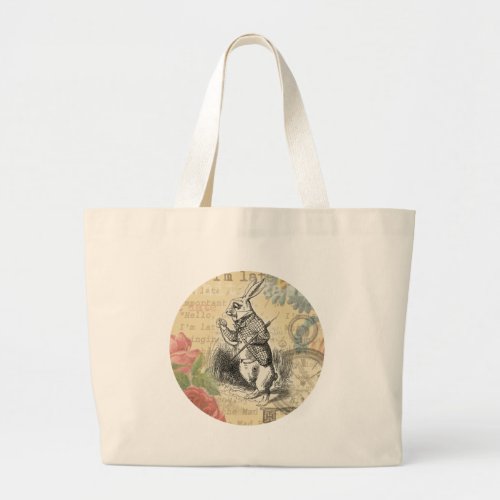 White Rabbit Alice in Wonderland Art Large Tote Bag