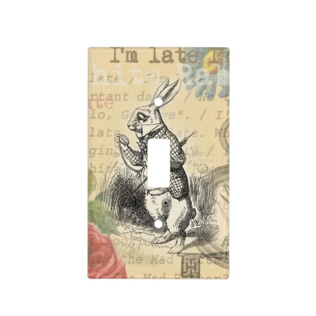 White Rabbit Alice in Wonderland Art Light Switch Cover (Front)
