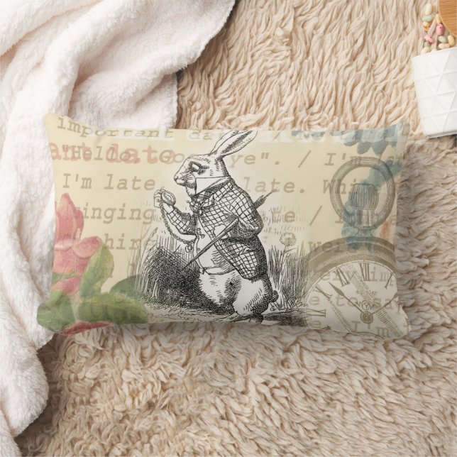 White Rabbit Alice in Wonderland Art Lumbar Pillow (Blanket)