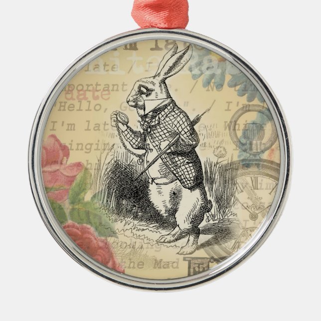 White Rabbit Alice in Wonderland Art Metal Ornament (Front)