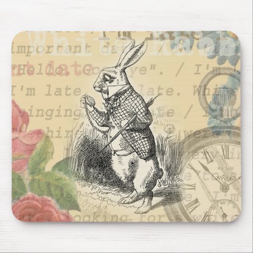 White Rabbit Alice in Wonderland Art Mouse Pad