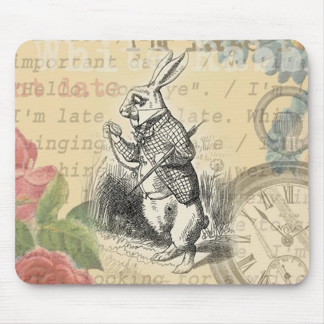 White Rabbit Alice in Wonderland Art Mouse Pad (Front)