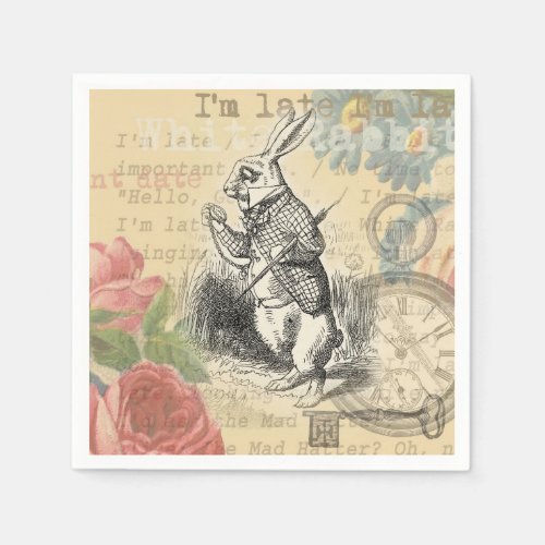 White Rabbit Alice in Wonderland Art Napkins