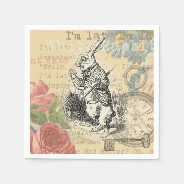 White Rabbit Alice in Wonderland Art Napkins (Front)
