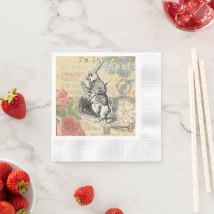 White Rabbit Alice in Wonderland Art Napkins