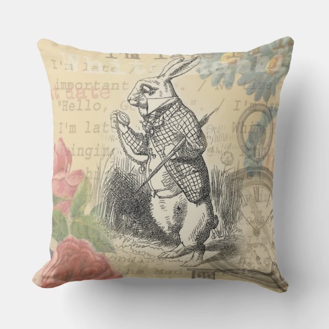 White Rabbit Alice in Wonderland Art Outdoor Pillow (Front)