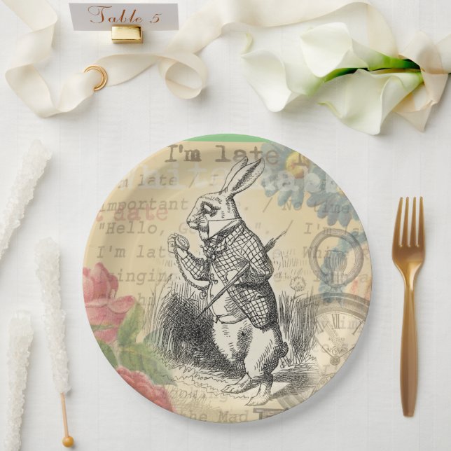 White Rabbit Alice in Wonderland Art Paper Plates (Wedding)