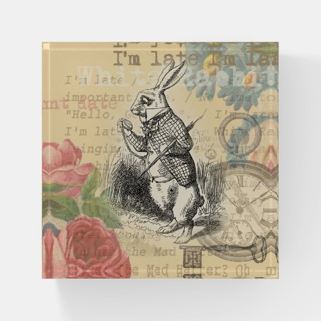 White Rabbit Alice in Wonderland Art Paperweight (Front)