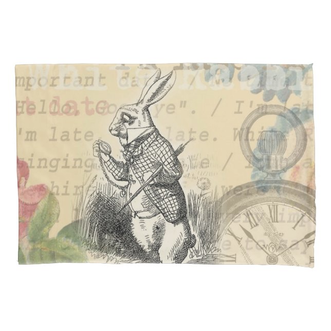 White Rabbit Alice in Wonderland Art Pillow Case (Front)