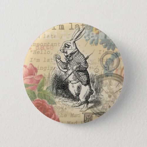 White Rabbit Alice in Wonderland Art Pinback Button