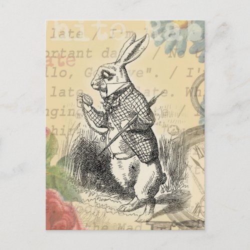 White Rabbit Alice in Wonderland Art Postcard