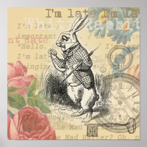 White Rabbit Alice in Wonderland Art Poster