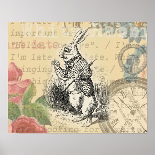 White Rabbit Alice in Wonderland Art Poster