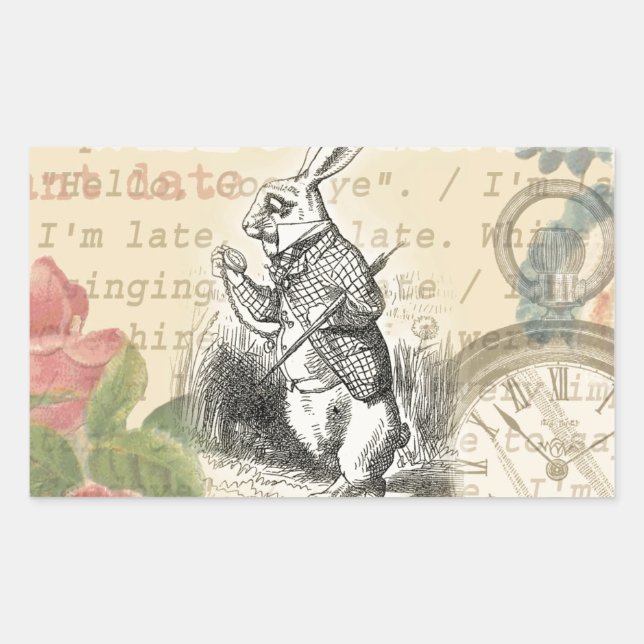 White Rabbit Alice in Wonderland Art Rectangular Sticker (Front)