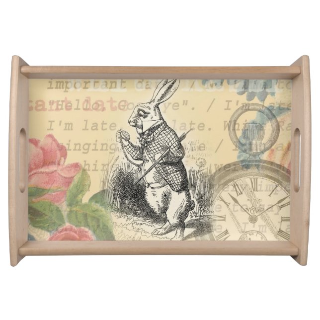 White Rabbit Alice in Wonderland Art Serving Tray (Front)