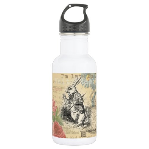 White Rabbit Alice in Wonderland Art Stainless Steel Water Bottle