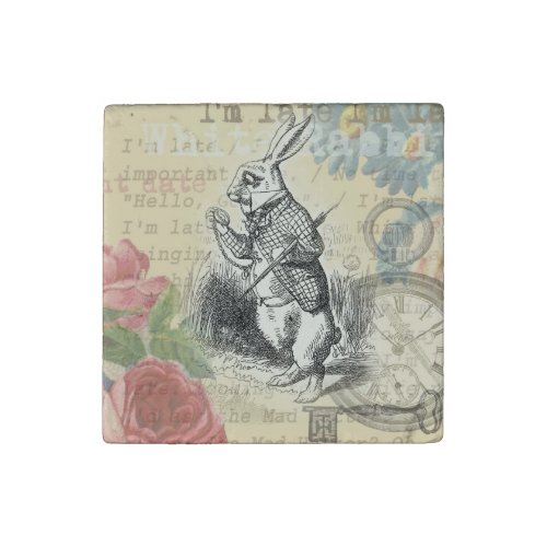 White Rabbit Alice in Wonderland Art Stone Magnet