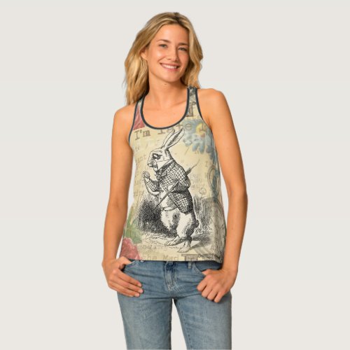 White Rabbit Alice in Wonderland Art Tank Top