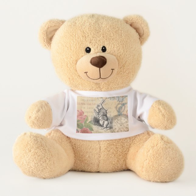 White Rabbit Alice in Wonderland Art Teddy Bear (Front)