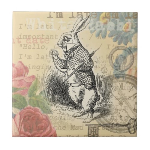 White Rabbit Alice in Wonderland Art Tile
