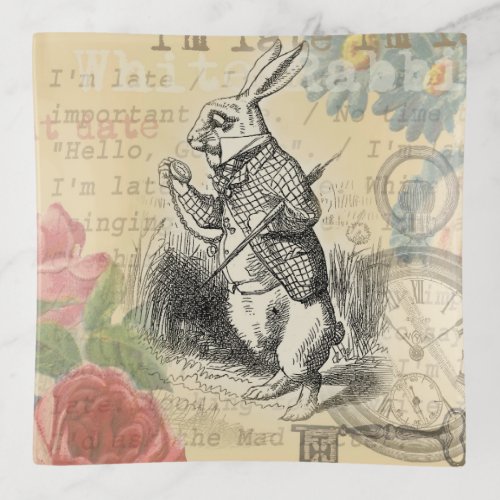 White Rabbit Alice in Wonderland Art Trinket Tray